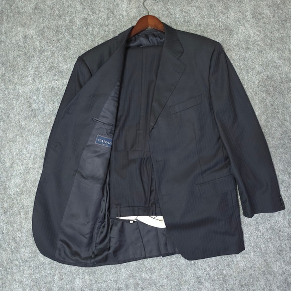 Canali Other - Canali Mens 3 Button Suit Dark Navy Pinstripe Made in Italy Wool  size 44R